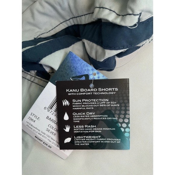 Kanu Surf Board Shorts Silver Swim Beach Cargo Pockets Lined Drawstring XXL - Picture 3 of 8